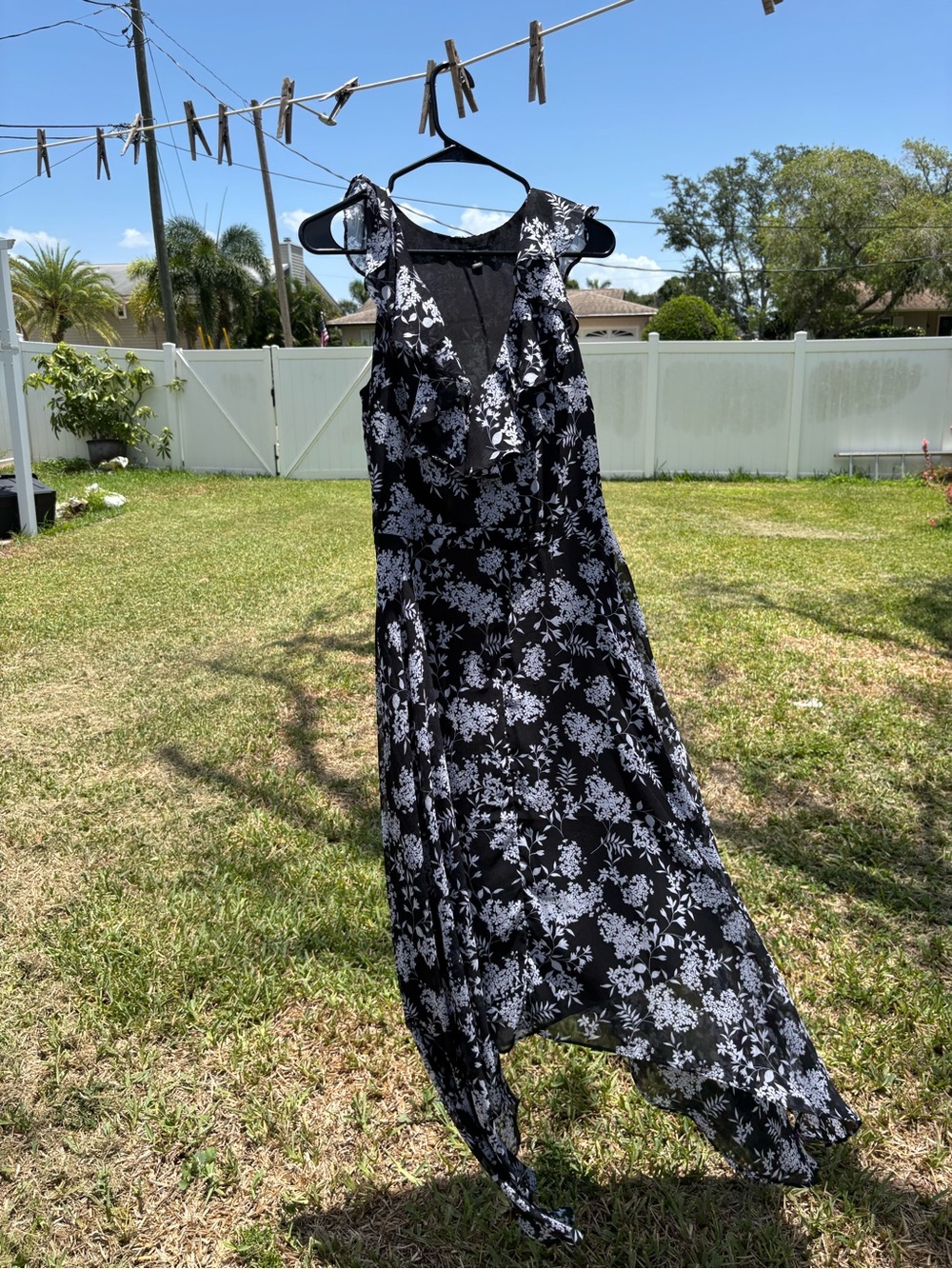 Banana Republic Black & White Asymmetrical Floral Maxi Dress